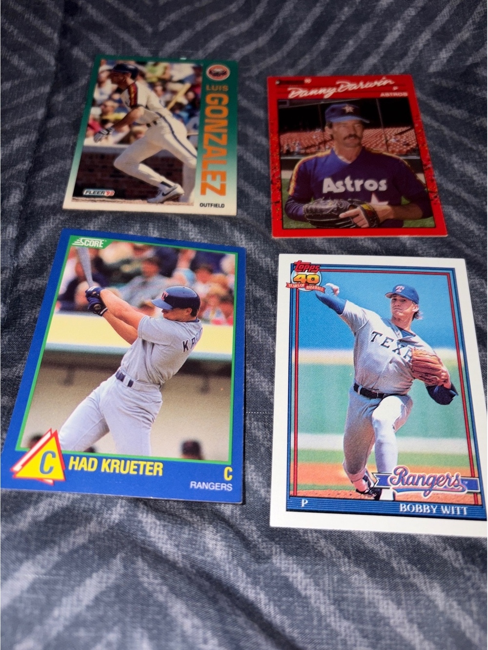 Set of 4 Vintage 1990 Baseball Cards - Luis Gonzalez, Danny Darwin, Chad Kreuter